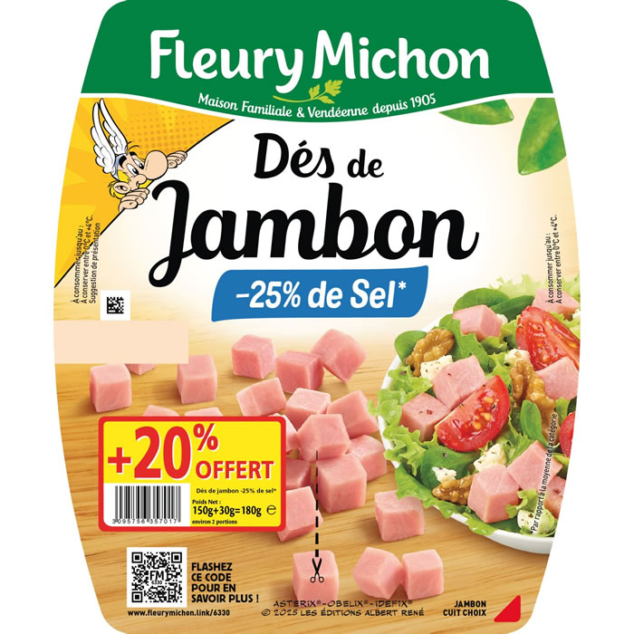 FLEURY MICHON Dés de jambon cuit -25% de sel