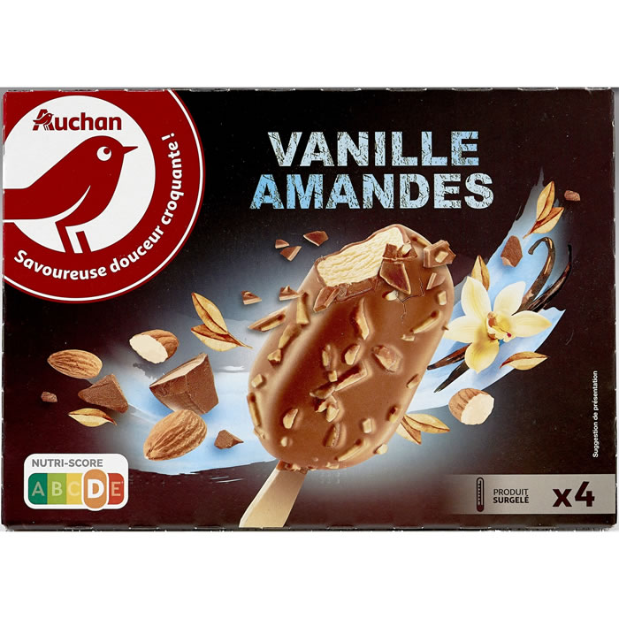 AUCHAN Bâtonnets glacés à la vanille, chocolat et amandes