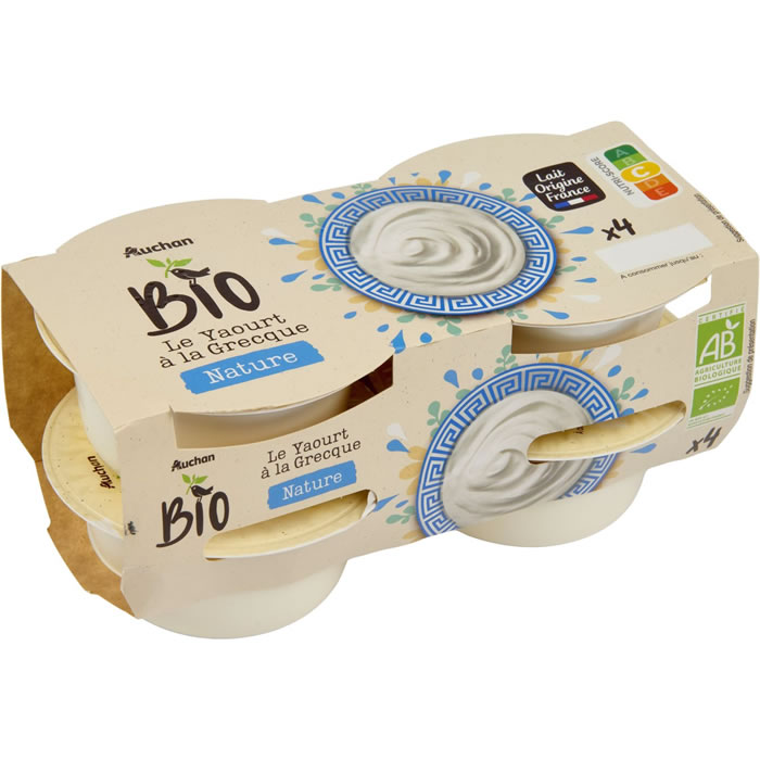 AUCHAN Yaourts à la grecque nature 8.5% M.G bio