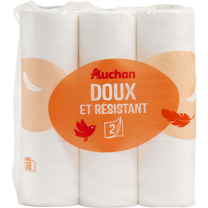AUCHAN Papier toilette 2 épaisseurs doux et résistant
