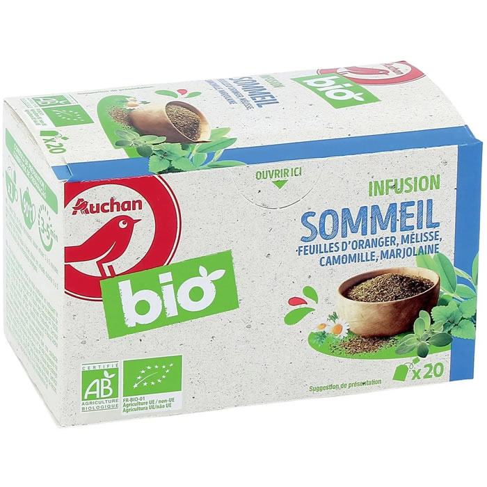 AUCHAN Sommeil Infusion de fleurs d'oranger, mélisse, camomille bio