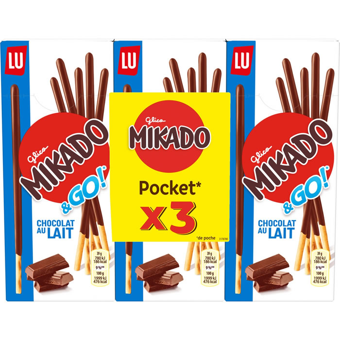 MIKADO Pocket Bâtonnets de biscuits nappés de chocolat au lait