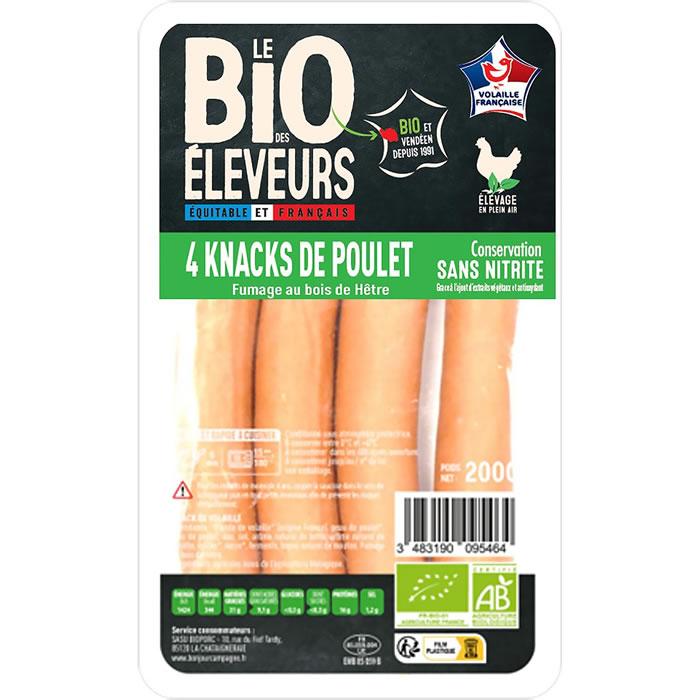 LE BIO DES ELEVEURS Knacks Saucisses de poulet sans nitrite bio