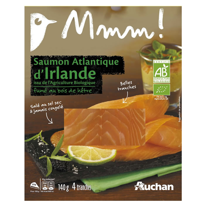AUCHAN Mmm ! Saumon bio Atlantique d'Irlande fumé au bois de hêtre