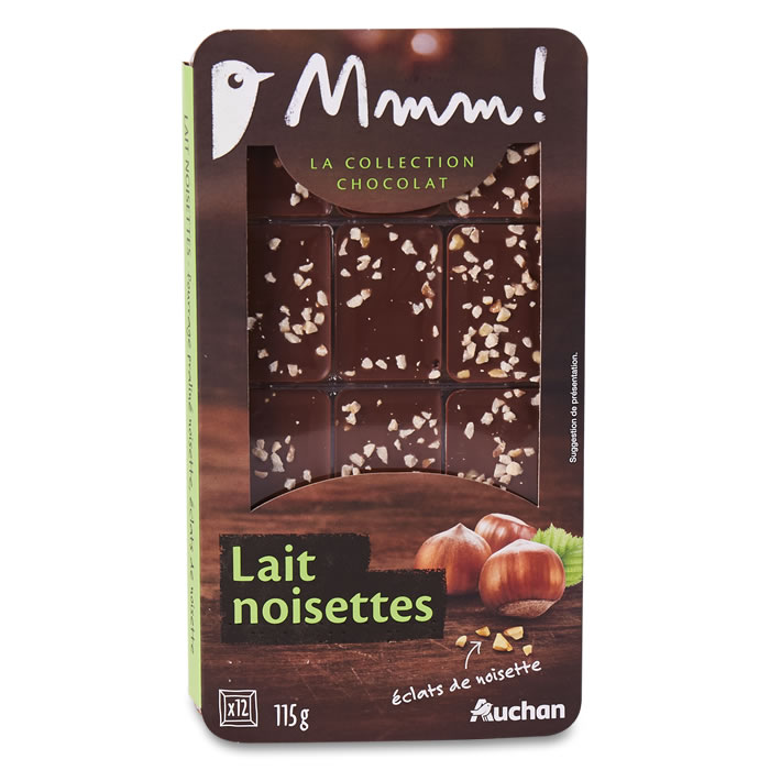 AUCHAN Mmm ! Tablette de chocolat au lait aux noisettes