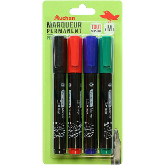 AUCHAN Marqueur permanent pointe large 4 couleurs