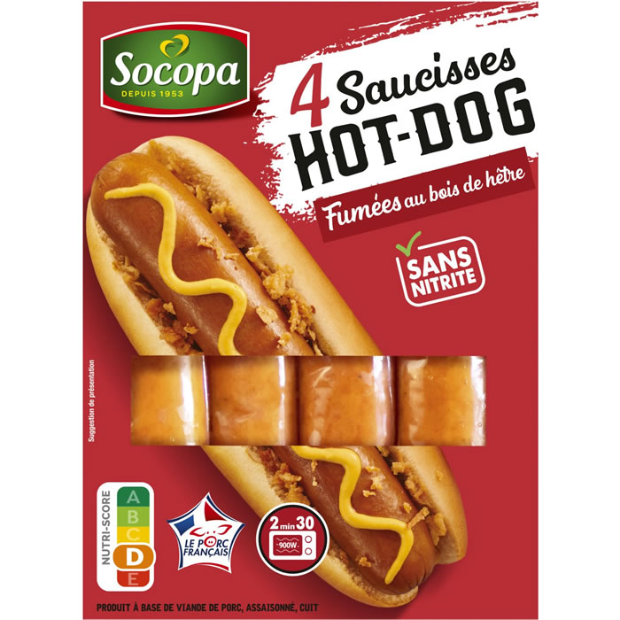 SOCOPA Saucisses de porc fumées pour hot dog sans nitrite