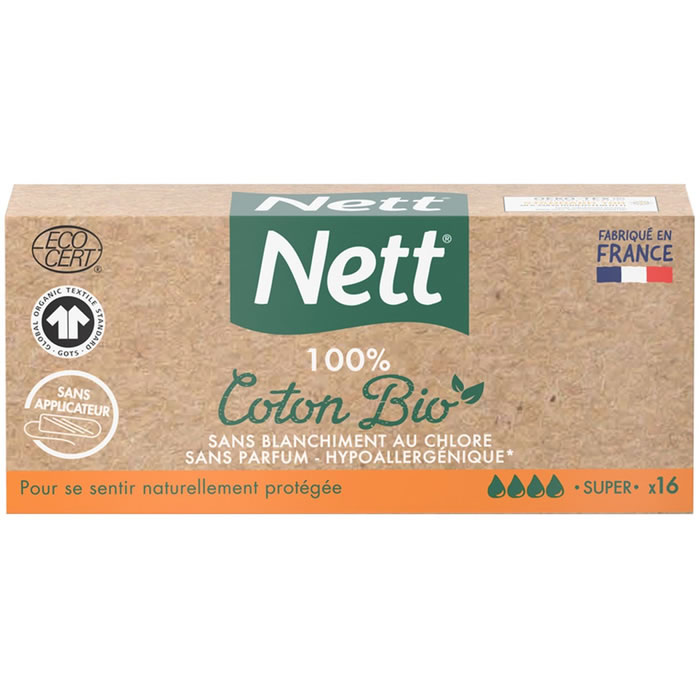NETT Tampon coton bio sans applicateur super