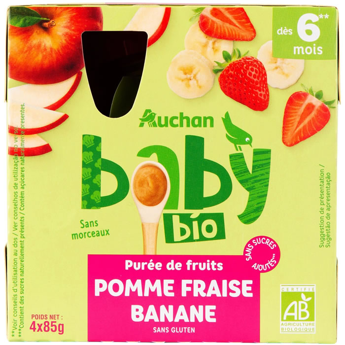 AUCHAN Dessert pomme fraise banane