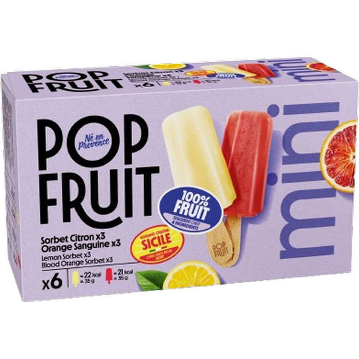 POP FRUIT Mini bâtonnets sorbets glacés citron et orange sanguine