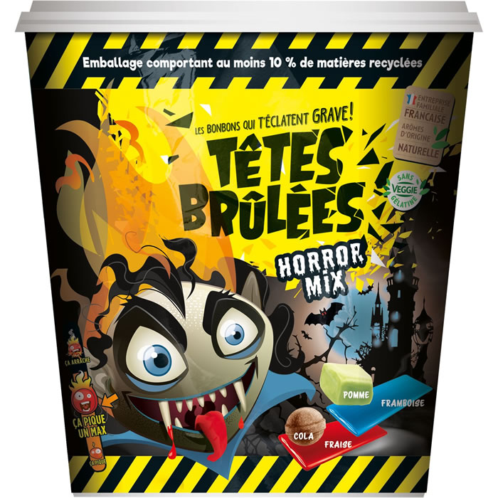 TETES BRULEES Horror Mix Bonbons acidulés aromatisés au cola, pomme, framboise fraise
