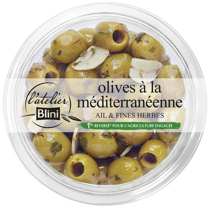 L'ATELIER BLINI Olives à la méditerranéenne à l'ail et fines herbes
