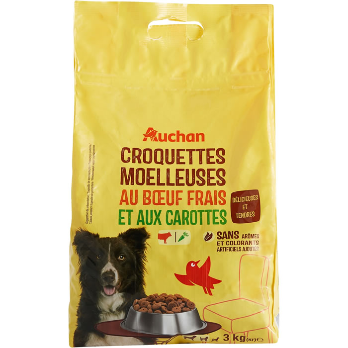 AUCHAN Croquettes moelleuses pour chiens au boeuf frais et carottes