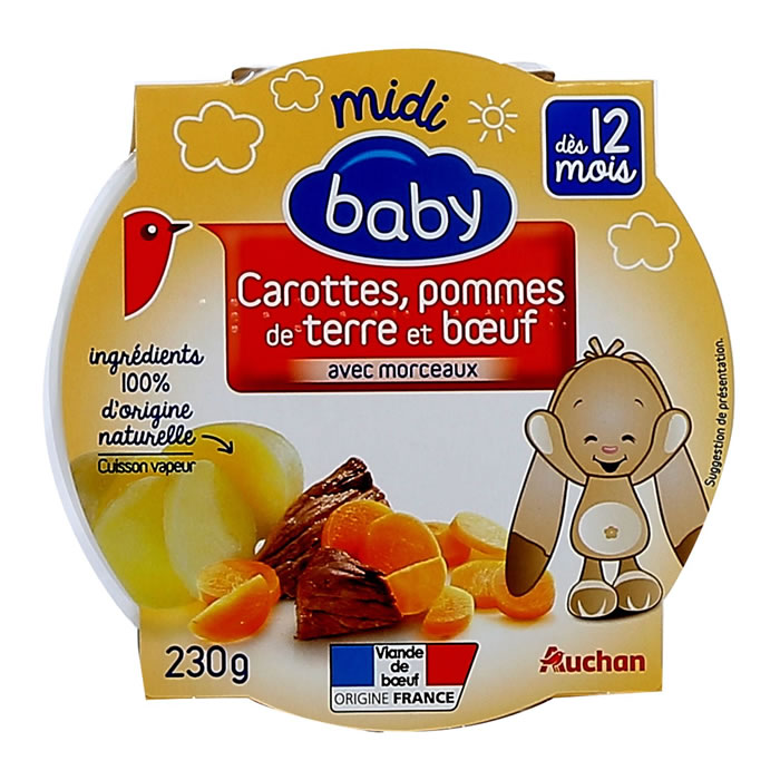 AUCHAN Baby Mijotés de carottes et boeuf dès 12 mois