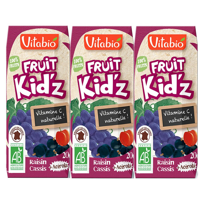 VITABIO Fruit Kid'z Briquettes jus de raisin, cassis et acérola bio