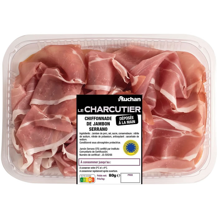 AUCHAN Le Charcutier Jambon serrano en chiffonnade STG