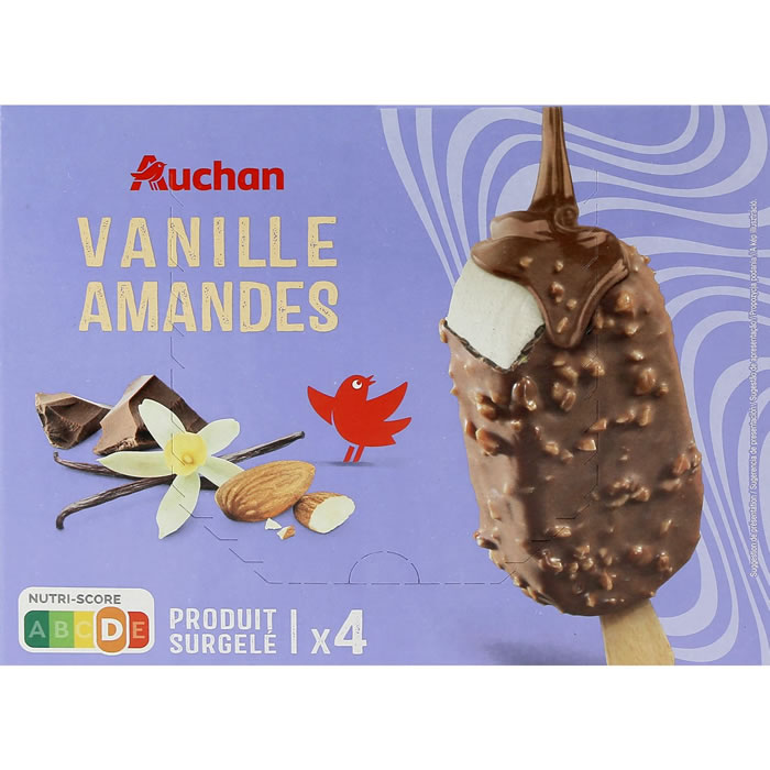 AUCHAN Bâtonnets glacés vanille, chocolat au lait et amandes