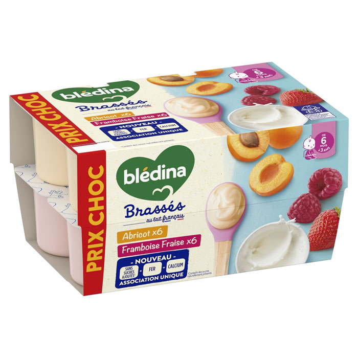 BLEDINA Les Brassés Dessert lacté à la framboise, fraise et abricot dès 6 mois