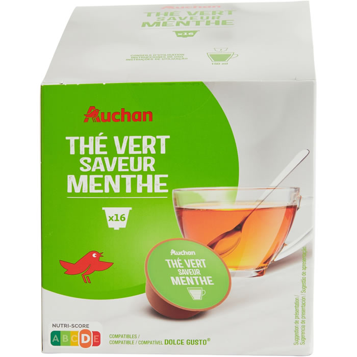 AUCHAN Capsules de thé vert à la menthe