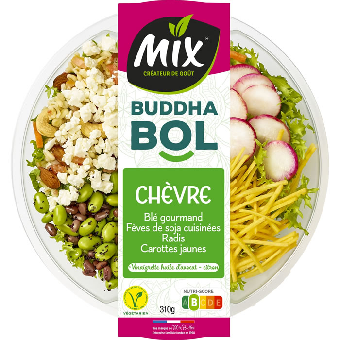 MIX BUFFET Buddha Bol Salade de chèvre, blé, soja, radis et carotte