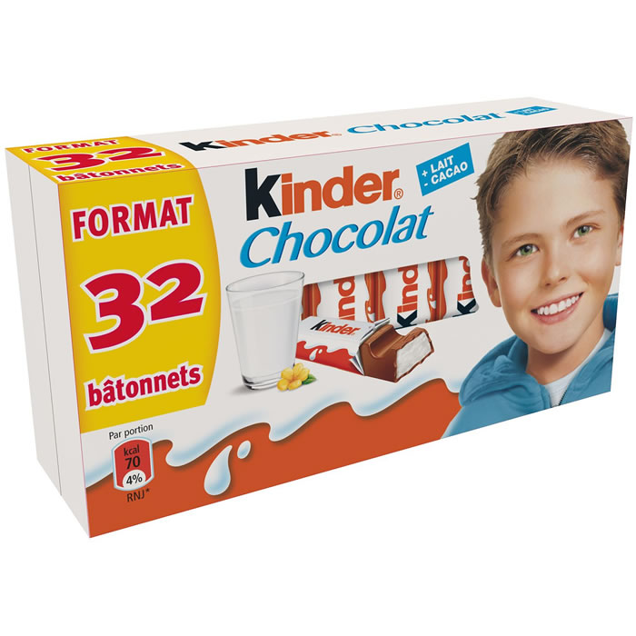KINDER Barres chocolatées au lait fourrées au lait