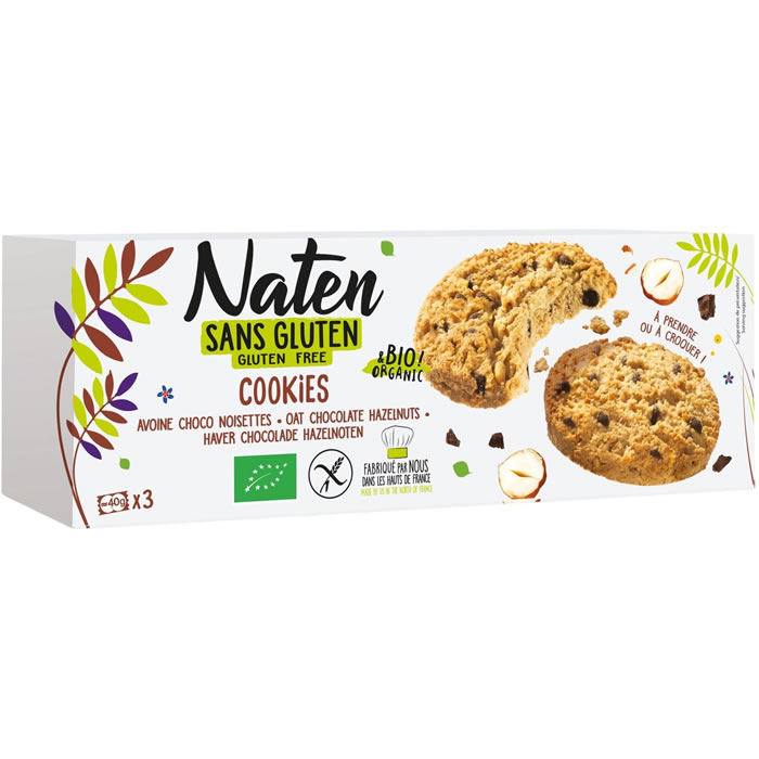 NATEN Cookies à l'avoine, chocolat et noisettes bio