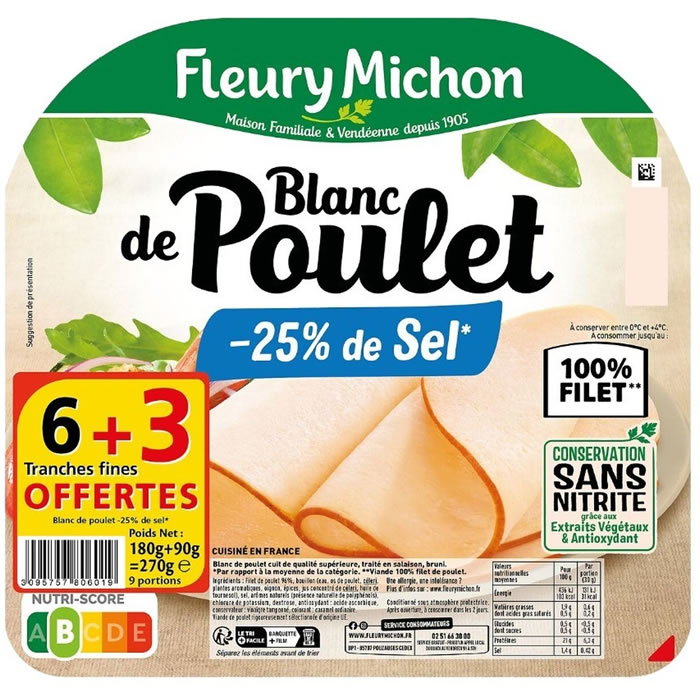 FLEURY MICHON Blanc de poulet -25% de sel