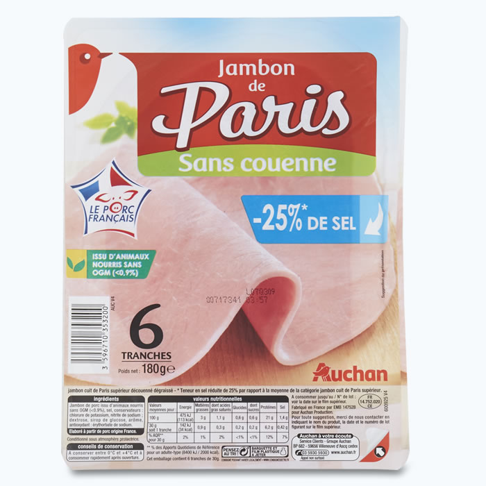 AUCHAN Jambon de Paris -25% de sel