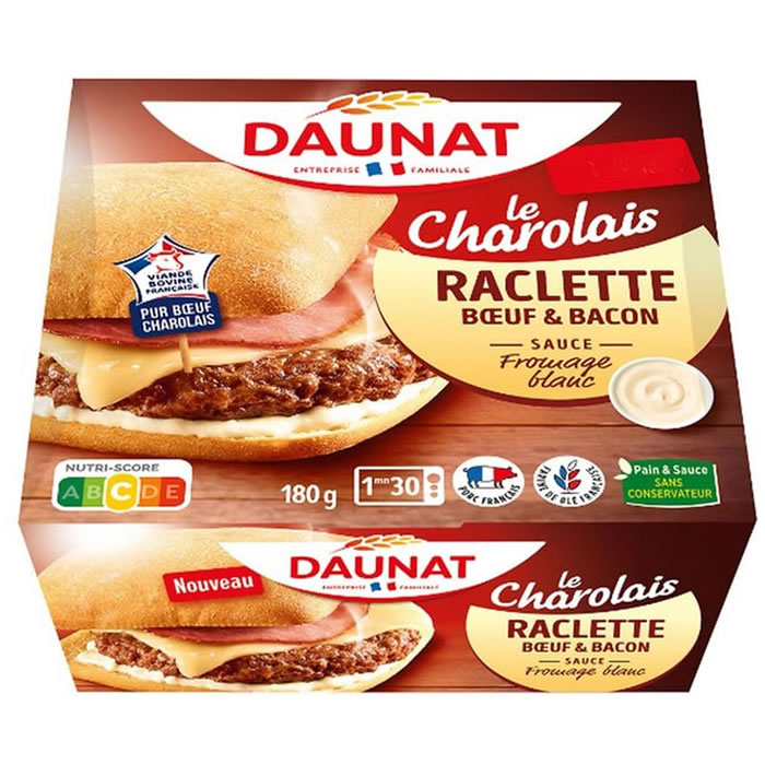 DAUNAT Le charolais Burger charolais, bacon et raclette sauce fromage blanc