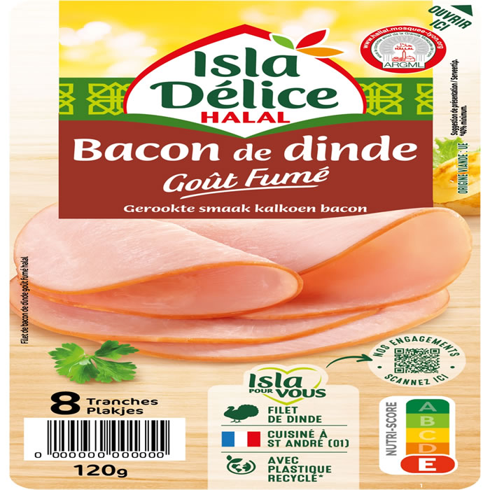 ISLA DELICE Bacon de dinde fumé halal