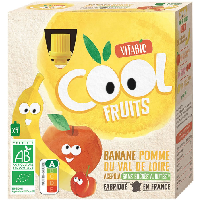 VITABIO Cool Fruits Dessert pomme et banane bio sans sucres ajoutés 0% M.G