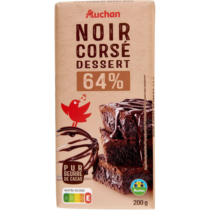 AUCHAN Dessert Tablette de chocolat noir pâtissier 64%