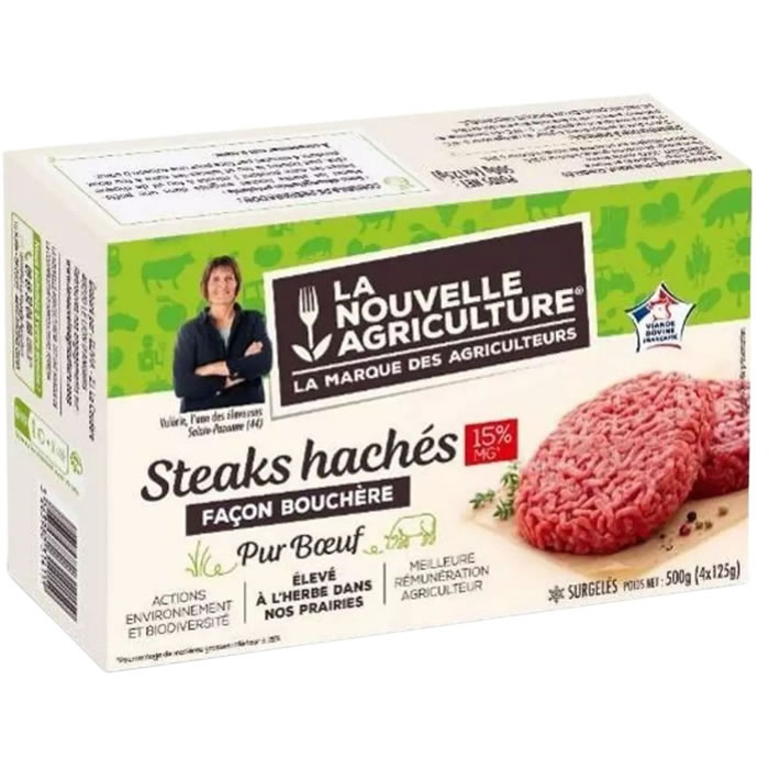 LA NOUVELLE AGRICULTURE Steaks hachés pur boeuf 15% M.G façon bouchère