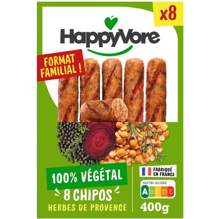 HAPPYVORE Chipolatas végé aux herbes de Provence à base de pois