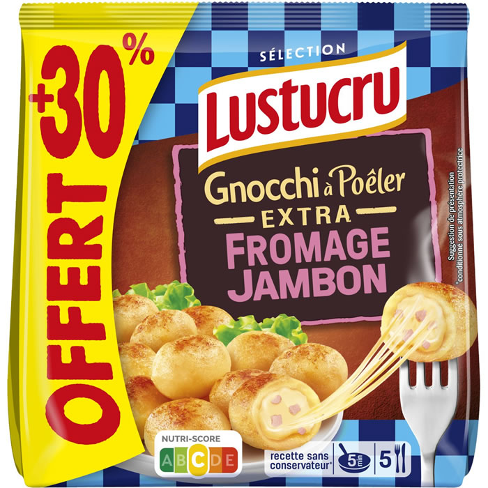 LUSTUCRU Gnocchi de pomme de terre à poêler fourré au jambon, fromage