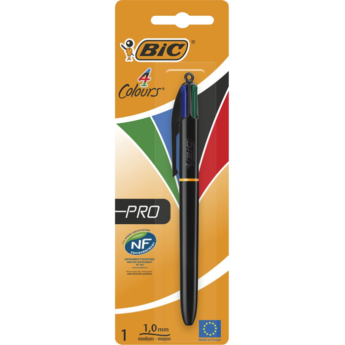 BIC 4 Couleurs Stylo bille pointe moyenne bleu, noir, rouge, vert