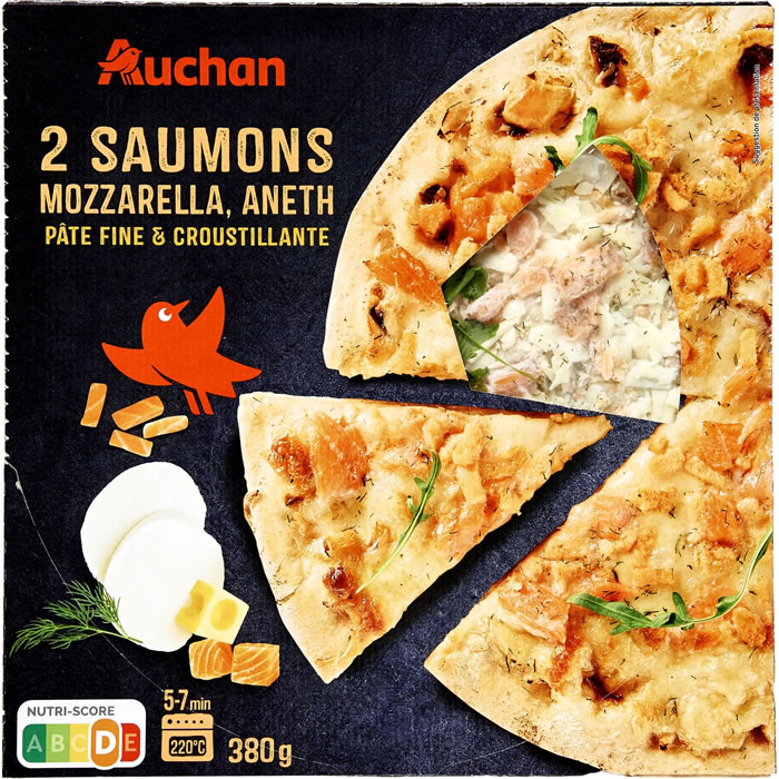 AUCHAN Pizza aux 2 saumons, mozzarella et aneth