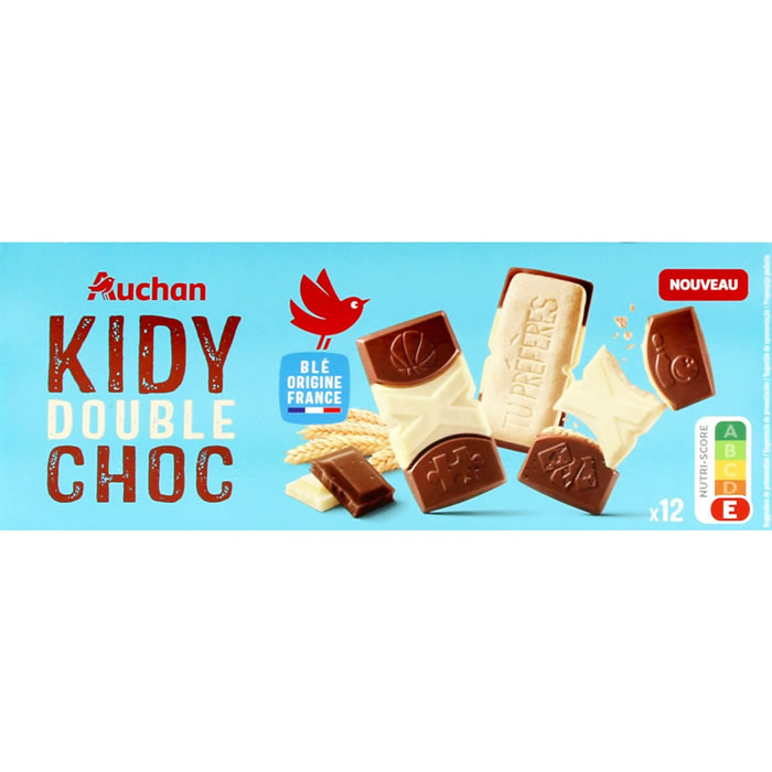 AUCHAN Kidy Double Choc Biscuits au chocolat au lait et blanc