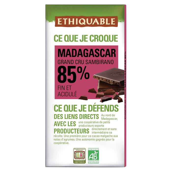 ETHIQUABLE Tablette de chocolat noir bio 85%