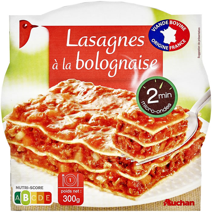 AUCHAN Lasagnes à la bolognaise micro-ondes