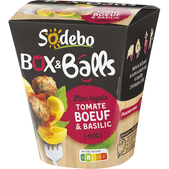 SODEBO Box & Balls Pipe rigate à la tomate, boeuf et basilic