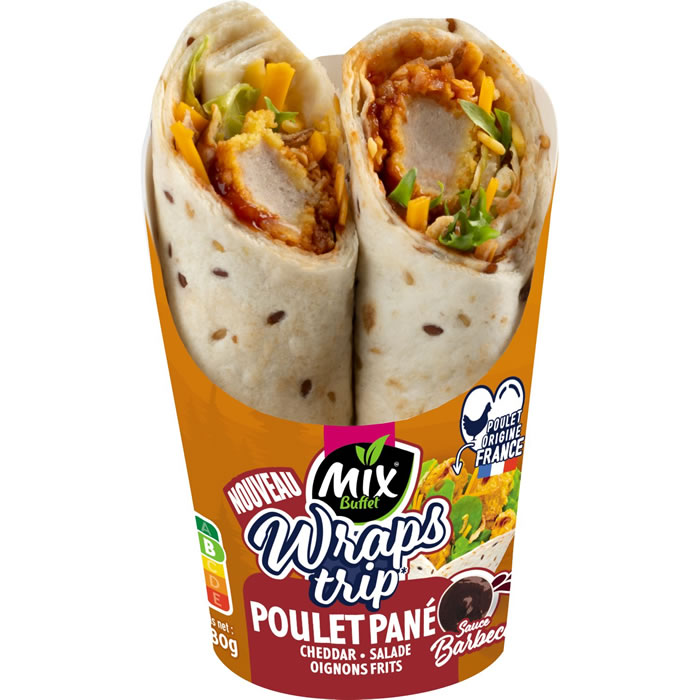 MIX BUFFET Wraps au poulet pané, cheddar, oignons frits sauce barbecue