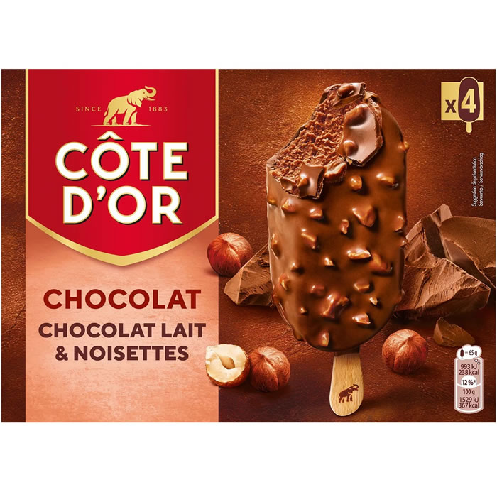 CÔTE D'OR Bâtonnets glacés chocolat au lait et noisettes