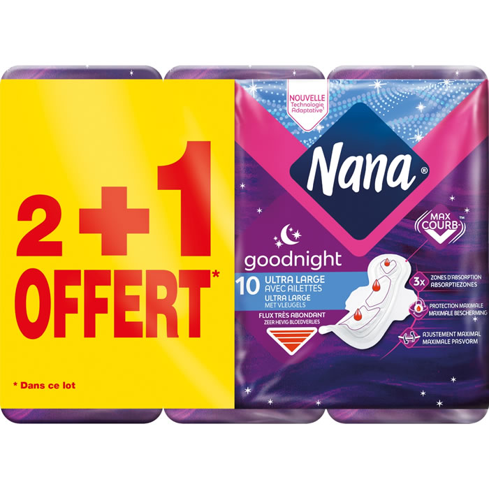 NANA Good Night Serviettes hygiéniques avec ailettes ultra large