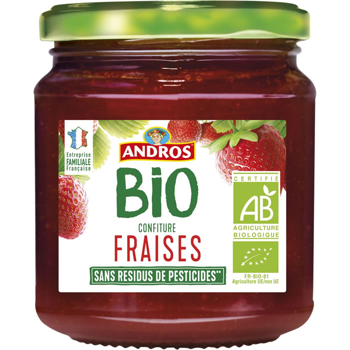 ANDROS Confiture de fraises sans résidus de pesticides bio