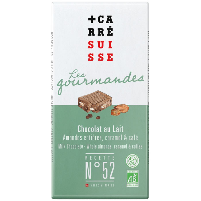 CARRE SUISSE Les Gourmandes Tablette de chocolat au lait aux amandes, caramel et café