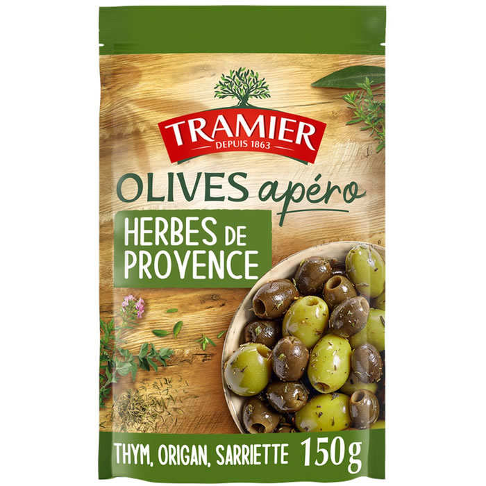 TRAMIER Apéro Olives vertes et noires dénoyautées aux herbes de Provence