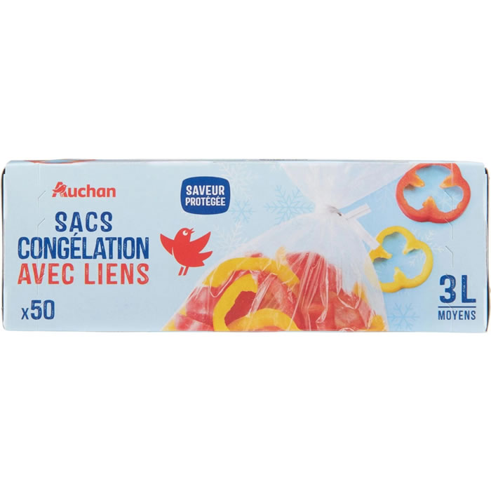 AUCHAN Sacs de congélation avec liens 3 L