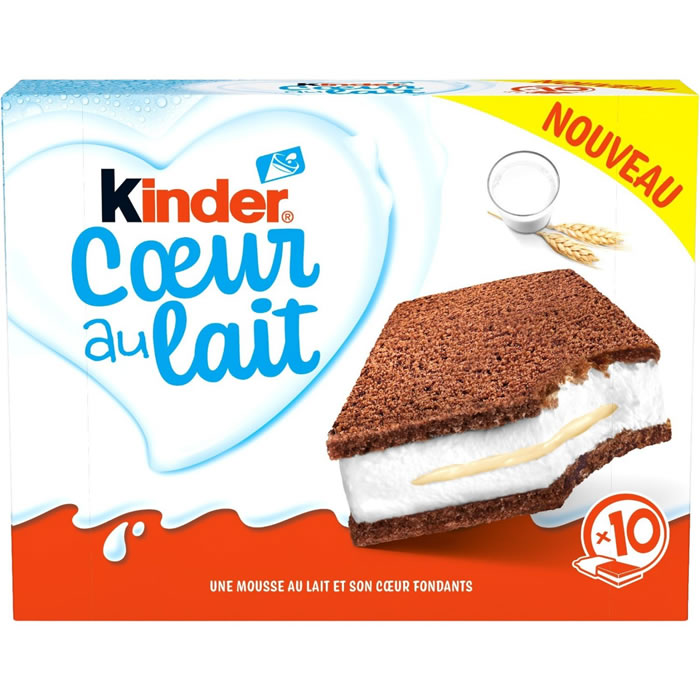 KINDER Coeur au lait Gâteaux génoises au chocolat fourrées au lait
