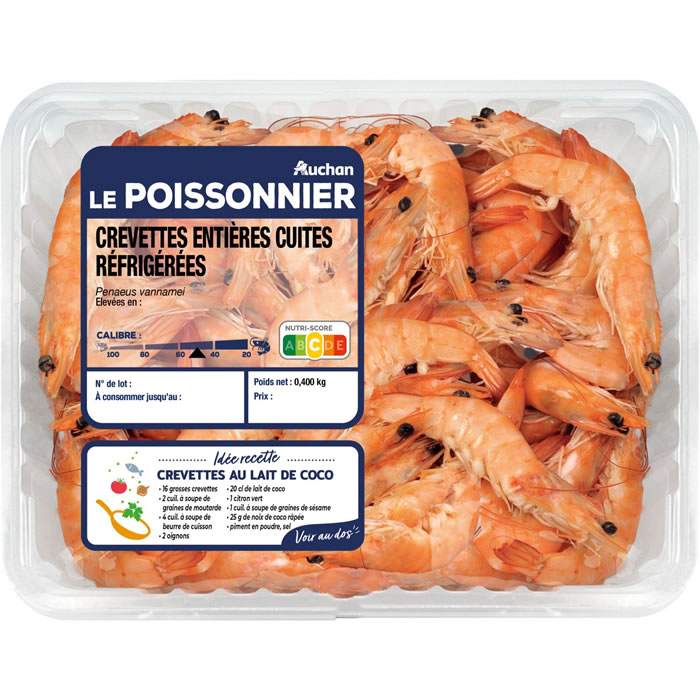 AUCHAN Le Poissonnier Crevettes entières 40/60